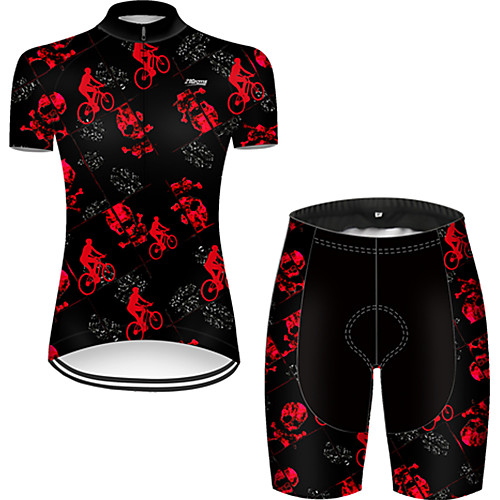 

21Grams Women's Short Sleeve Cycling Jersey with Shorts Nylon Polyester Black / Red Skull Funny Bike Clothing Suit Breathable 3D Pad Quick Dry Ultraviolet Resistant Reflective Strips Sports Skull