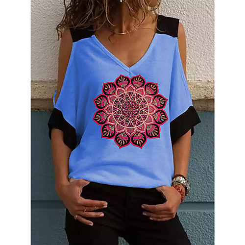 

Women's T-shirt Graphic Tops - Print V Neck Daily White Blue Yellow S M L XL 2XL 3XL