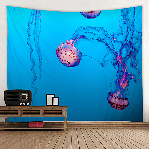 

Blue Jellyfish Printed Tapestry Decor Wall Art Tablecloths Bedspread Picnic Blanket Beach Throw Tapestries Colorful Bedroom Hall Dorm Living Room Hanging