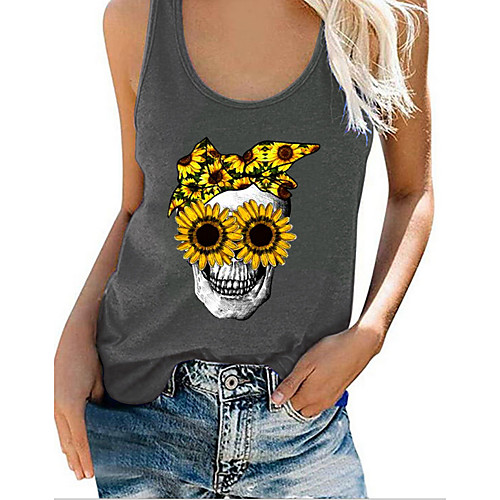 

Women's Tops Skull T-shirt Round Neck Daily Summer Blue Purple Red Dark Gray S M L XL 2XL 3XL