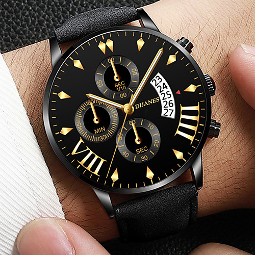 

Men's Dress Watch Quartz Stylish Leather Black / Blue Calendar / date / day Casual Watch Analog Casual Elegant - Black / Silver BlackGloden Black / Yellow One Year Battery Life