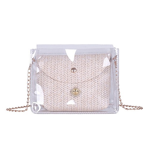 

Women's PVC Crossbody Bag Straw Bag Solid Color Khaki / Beige
