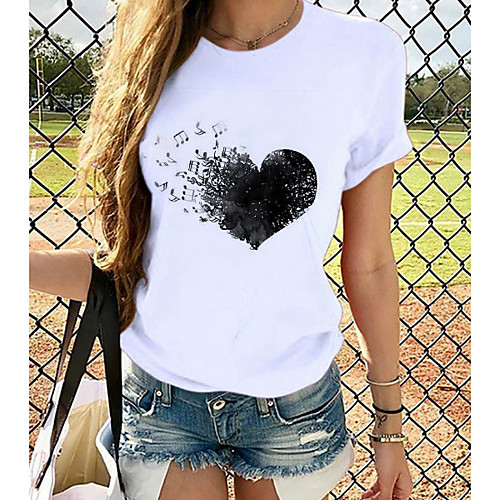 

Women's Tops Graphic T-shirt - Print Round Neck Basic Daily Spring Summer White XS S M L XL 2XL 3XL 4XL