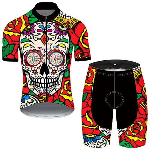 

21Grams Men's Short Sleeve Cycling Jersey with Shorts Nylon Black / Red Skull Floral Botanical Funny Bike Quick Dry Breathable Sports Skull Mountain Bike MTB Road Bike Cycling Clothing Apparel