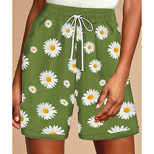 

Women's Basic Loose Shorts Pants Print High Waist Blue Green