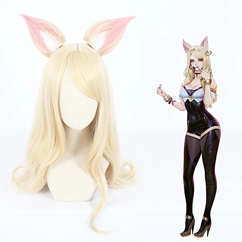 

Cosplay Costume Wig Cosplay Wig Ahri League of Legends Curly Cosplay Halloween Middle Part With Bangs Wig Long Light golden Synthetic Hair 27 inch Women's Anime Cosplay Party Blonde