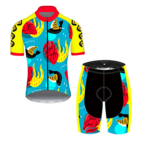 

21Grams Men's Short Sleeve Cycling Jersey with Shorts BlueYellow Bike Breathable Sports Patterned Mountain Bike MTB Road Bike Cycling Clothing Apparel / Stretchy