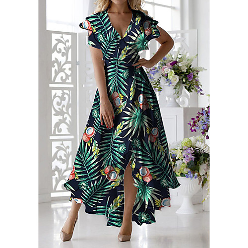 

Women's A-Line Dress Midi Dress - Short Sleeves Floral Print Summer Casual Daily 2020 Blue M L XL XXL XXXL