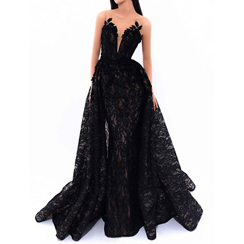 

Mermaid / Trumpet Beautiful Back Sexy Engagement Formal Evening Dress Illusion Neck Sleeveless Detachable Lace with Appliques 2020