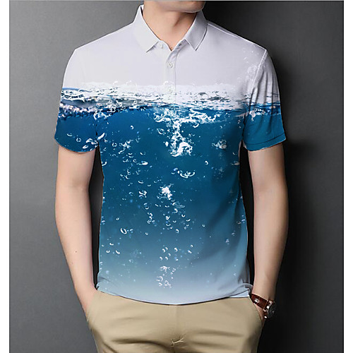 

Men's Graphic Beer Slim Polo Basic Elegant Daily Going out Blue / Short Sleeve