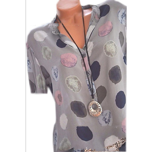 

Women's Blouse Polka Dot Tops Standing Collar Daily Summer White Blue Green Gray S M L XL 2XL 3XL 4XL 5XL