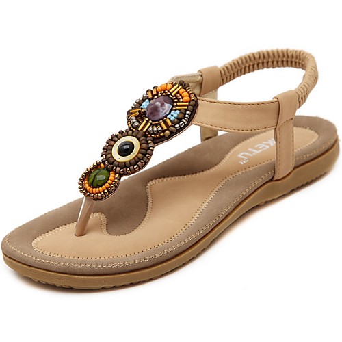 

Women's Sandals Summer Flat Heel Open Toe Boho Daily PU Black / Beige