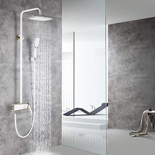 

Wall Mounted Wall Mounted Shower Set White Plus Zirconium Gold Multi-function Hand Shower Three-function Rain Shower