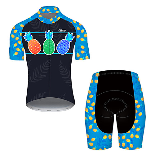 

21Grams Men's Short Sleeve Cycling Jersey with Shorts Nylon Polyester Black / Blue Leaf Fruit Pineapple Bike Clothing Suit Breathable 3D Pad Quick Dry Ultraviolet Resistant Reflective Strips Sports