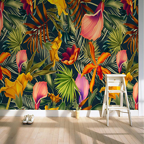 

Custom Self-adhesive Mural Tropical Flowers Suitable for Background Wall Restaurant Bedroom Hotel Wall Decoration Art Room Wallcovering