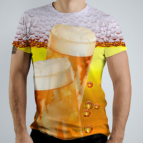 

Men's Graphic Beer Print T-shirt Basic Daily Yellow