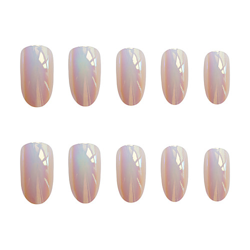 

24pcs Plastics False Nails Powder mirror surface round false nail piece wear manicure stick finished nail piece stick to the ground