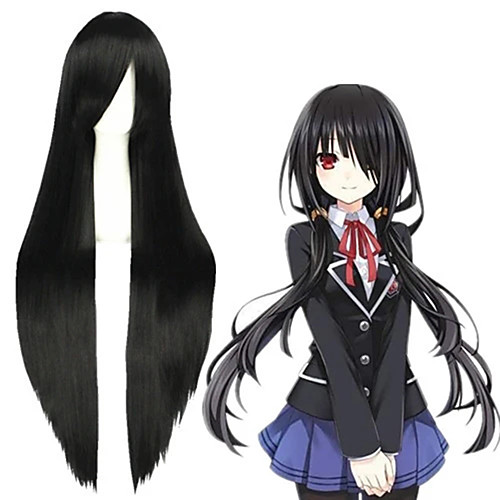 

Cosplay Wig Kurumi Tokisaki Date A Live Straight Cosplay Asymmetrical With Bangs Wig Very Long Black Synthetic Hair 40 inch Women's Anime Cosplay Waterfall Black