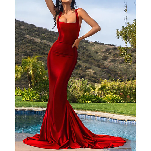 

Mermaid / Trumpet Elegant Beautiful Back Engagement Formal Evening Dress Scoop Neck Sleeveless Court Train Stretch Satin with Sleek 2020