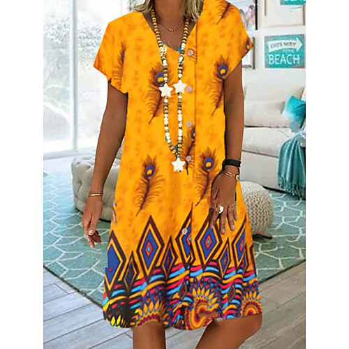 

Women's A-Line Dress Midi Dress - Short Sleeves Floral Summer Casual 2020 Blue Gold S M L XL XXL XXXL XXXXL XXXXXL