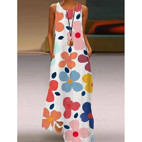 

Women's A-Line Dress Maxi long Dress - Sleeveless Floral Summer Work Chinoiserie 2020 Purple Yellow Blushing Pink Light Green Light Blue S M L XL XXL XXXL XXXXL XXXXXL