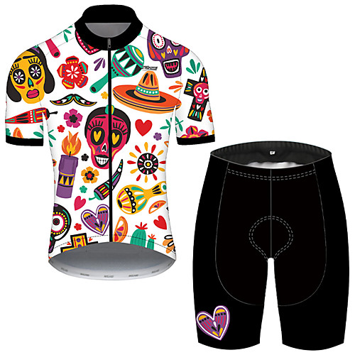 

21Grams Men's Short Sleeve Cycling Jersey with Shorts Black / Red Skull Bike Breathable Sports Patterned Mountain Bike MTB Road Bike Cycling Clothing Apparel / Stretchy