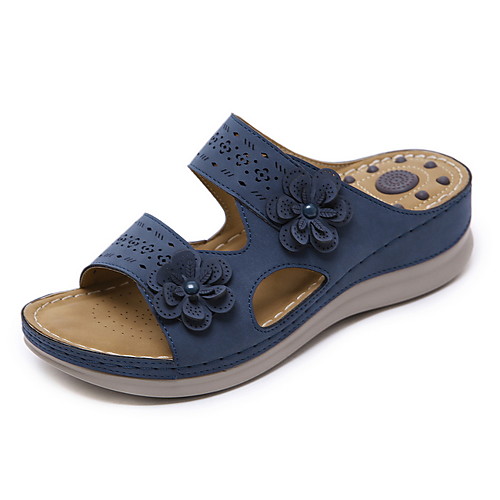 

Women's Sandals Summer Wedge Heel Round Toe Daily PU Wine / Almond / Royal Blue