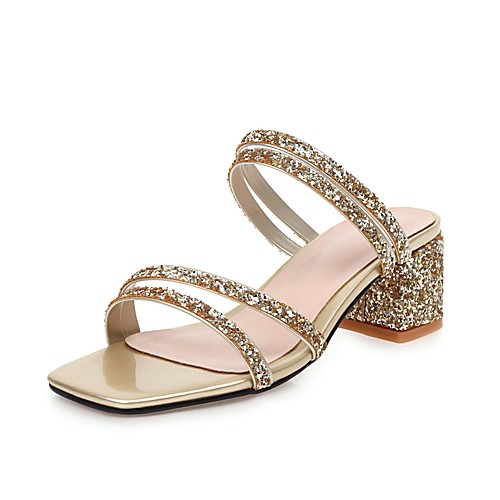 

Women's Sandals 2020 Summer Block Heel Open Toe Vintage Minimalism Daily Party & Evening Solid Colored PU Gold / Silver