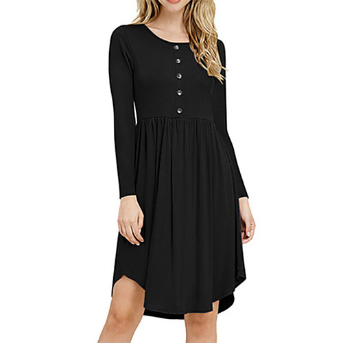 

Women's Sheath Dress Knee Length Dress - Long Sleeve Solid Color Ruched Button Spring Fall Casual Daily 2020 Black Green S M L