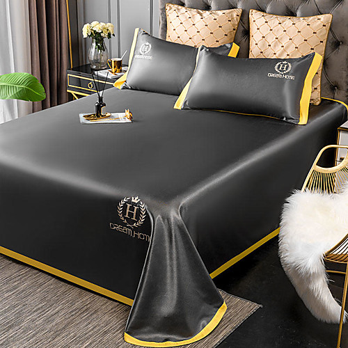 

Summer Mat - 3-Piece Set / 1 Bed Sheet and 2 Pillowcases / Ultra Silky Soft Polyester / Cool and Comfortable and Breathable / Luxury Modern Solid Color Printed / Pink / Black / Blue / Yellow
