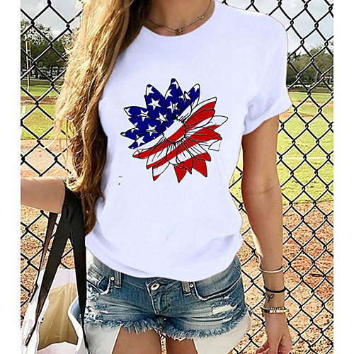 

Women's T-shirt Graphic Tops - Print Round Neck Basic Daily Spring Summer White XS S M L XL 2XL 3XL 4XL