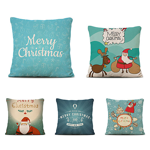 

Set of 5 Merry Christmas Decorative Polyester Pillowcases Christmas Pillow Case Cover Santa Claus Elk Pillowcase