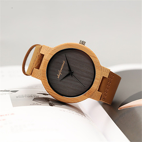 

Men's Dress Watch Quartz Genuine Leather 30 m Wooden Day Date Analog Fashion Cool - Brown One Year Battery Life