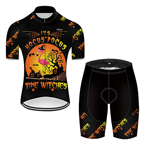 

21Grams Men's Short Sleeve Cycling Jersey with Shorts Black / Orange Flamingo Bike Breathable Sports Flamingo Mountain Bike MTB Road Bike Cycling Clothing Apparel / Stretchy