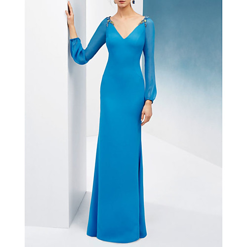 

Mermaid / Trumpet Elegant Beautiful Back Engagement Formal Evening Dress V Neck Long Sleeve Floor Length Chiffon with Pleats Beading 2020