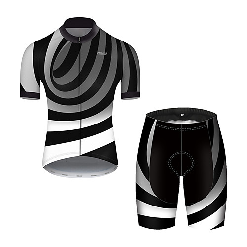 

21Grams Men's Short Sleeve Cycling Jersey with Shorts Nylon Polyester Black / White 3D Stripes Gradient Bike Clothing Suit Breathable 3D Pad Quick Dry Ultraviolet Resistant Reflective Strips Sports 3D