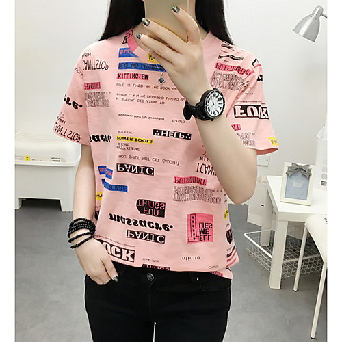 

Women's Tops Letter T-shirt Round Neck Daily Yellow Blushing Pink M L XL 2XL