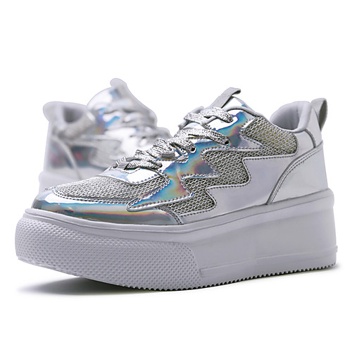 

Women's Trainers / Athletic Shoes 2020 Summer / Fall Wedge Heel Round Toe Casual Sweet Athletic PU Walking Shoes Black / Gold / Silver