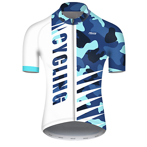 

21Grams Men's Short Sleeve Cycling Jersey Nylon Blue / White Patchwork Camo / Camouflage Bike Jersey Top Mountain Bike MTB Road Bike Cycling Breathable Quick Dry Sports Clothing Apparel