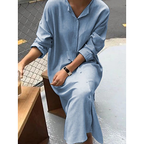 

Women's Shift Dress Maxi long Dress - Long Sleeve Solid Color Summer Casual 2020 Red Silver Light Blue S M L XL