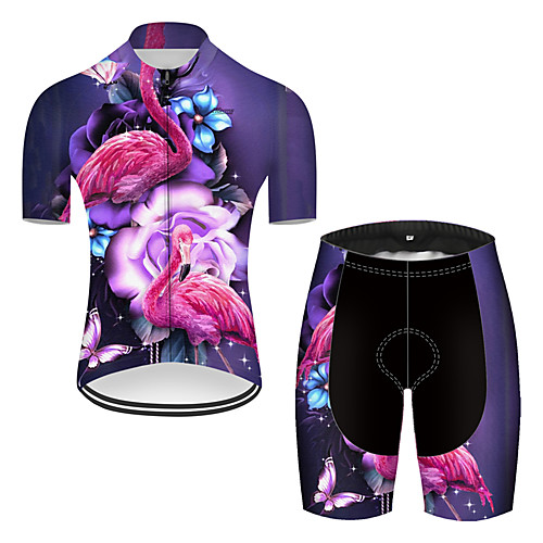 

21Grams Men's Short Sleeve Cycling Jersey with Shorts Nylon Polyester Violet Flamingo Animal Floral Botanical Bike Clothing Suit Breathable 3D Pad Quick Dry Ultraviolet Resistant Reflective Strips