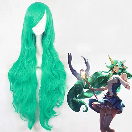 

Cosplay Costume Wig Cosplay Wig Pajama Party Soraka League of Legends Curly Cosplay Halloween Asymmetrical With Bangs Wig Long Green Synthetic Hair 39 inch Women's Anime Fashionable Design Cosplay