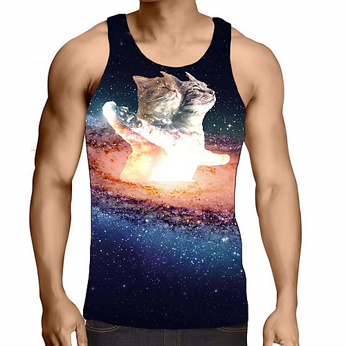 

Men's Graphic Animal Cat Print Tank Top Daily Navy Blue