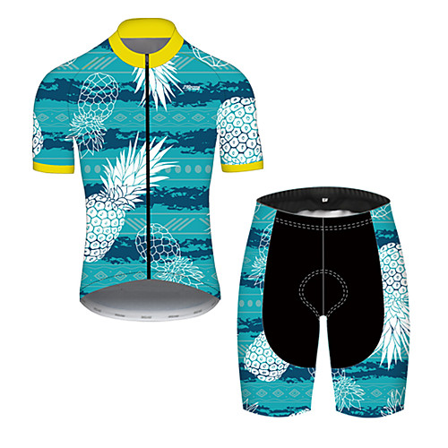 

21Grams Men's Short Sleeve Cycling Jersey with Shorts Nylon Polyester Black / Blue Stripes Fruit Pineapple Bike Clothing Suit Breathable 3D Pad Quick Dry Ultraviolet Resistant Reflective Strips Sports