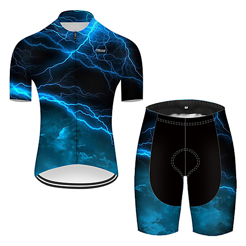 

21Grams Men's Short Sleeve Cycling Jersey with Shorts Nylon Polyester Black / Blue 3D Lightning Gradient Bike Clothing Suit Breathable 3D Pad Quick Dry Ultraviolet Resistant Reflective Strips Sports