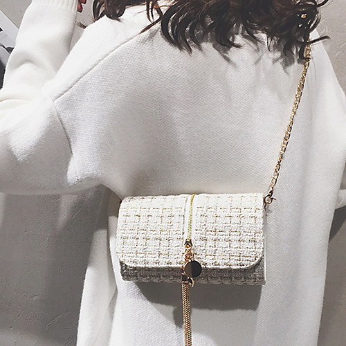 

Women's Chain Straw Crossbody Bag Solid Color White / Black / Red