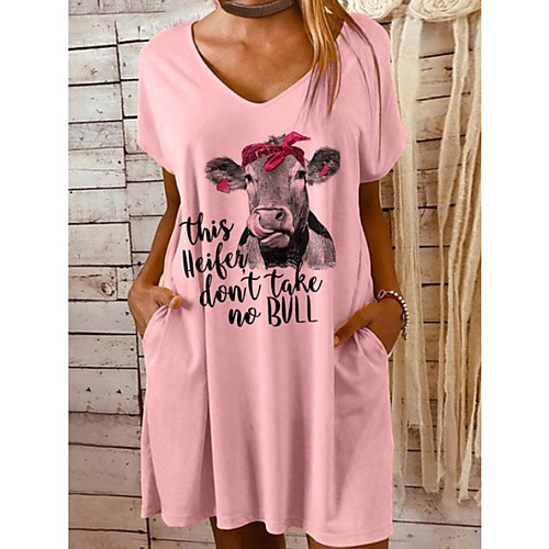 

Women's T Shirt Dress Knee Length Dress - Short Sleeves Animal Letter Summer Casual Chinoiserie 2020 Blushing Pink S M L XL XXL XXXL