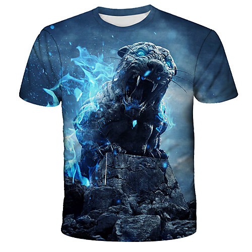 

Men's Graphic Animal Lion Print T-shirt Street chic Exaggerated Daily Holiday Blue