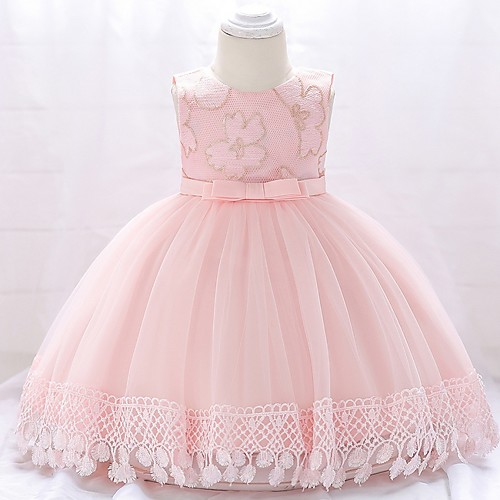 

Princess / Ball Gown Knee Length Wedding / Party Flower Girl Dresses - Tulle Sleeveless Jewel Neck with Sash / Ribbon / Bow(s) / Embroidery