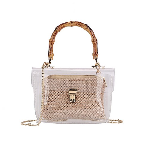 

Women's PU Crossbody Bag Straw Bag Solid Color Black / Khaki / Beige
